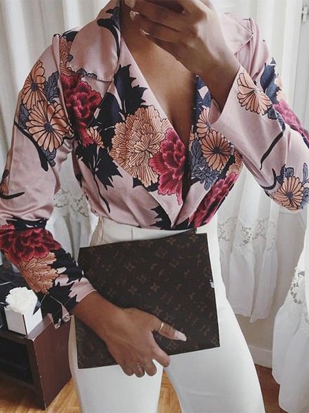 

Loosen Daily Floral Shawl Collar Blouse, Pink, Blouses and Shirts