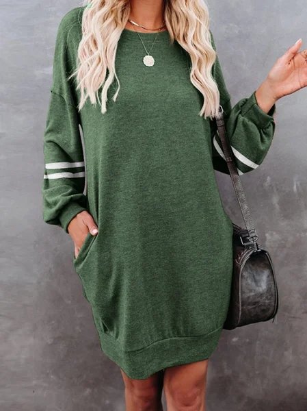 

Crew Neck Plain Loose Dresses, Green, Dresses