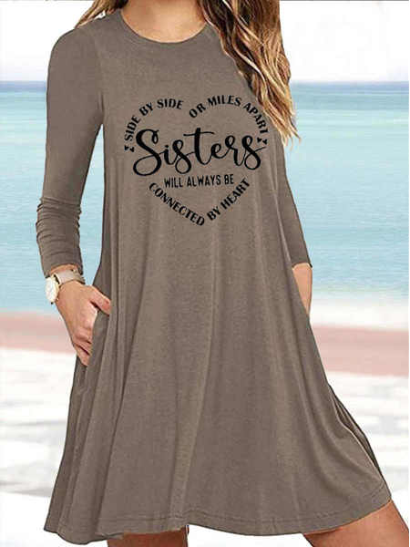 

Cotton-Blend Crew Neck Loose Dresses, Khaki, Dresses