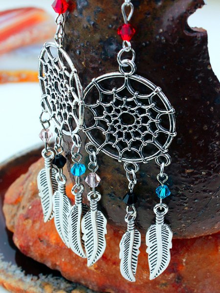 

Vintage Ethnic Dream Catcher Feather Fringe Earrings, Silver, Earrings