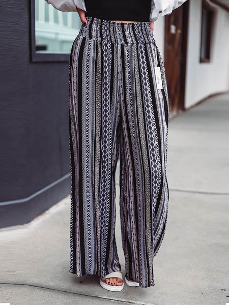 

Casual Ethnic Elastic Band Pants, Black, Pants