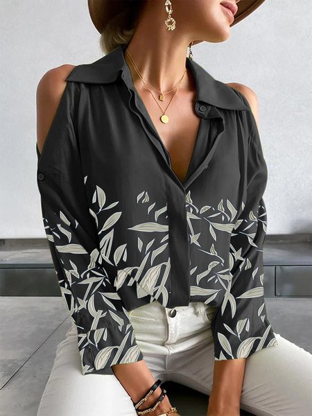 

Casual Loose Plants Long Sleeve Blouse, Black, Blouses and Shirts