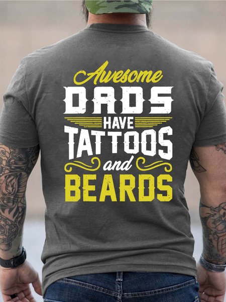 

Men Dad Family Text Letters Loose Cotton T-Shirt, Gray, T-shirts