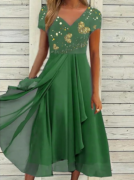 

V Neck Casual Loose Dresses, Green, Dresses