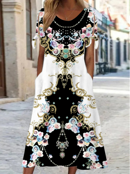 

Casual Ethnic Crew Neck Dresses, Multicolor, Dresses