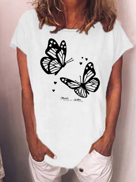 

Women Friendship Sisters Letters Cotton-Blend T-Shirt, White, T-shirts