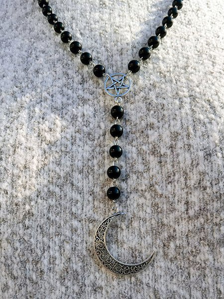 

Vintage Moon Black Crystal Long Sweater Chain Beaded Jewelry, Necklaces