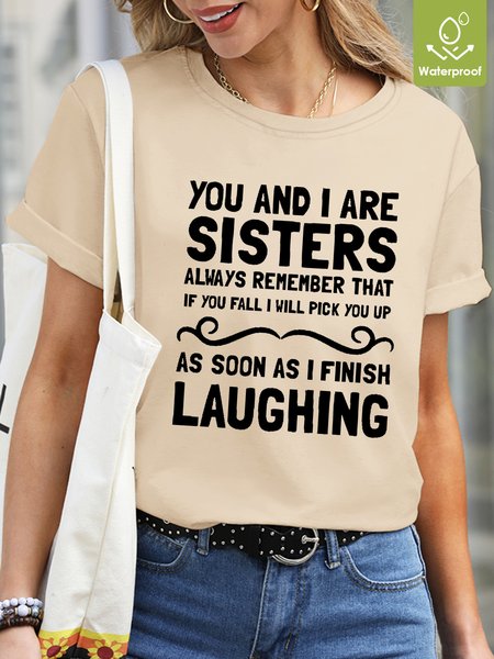 

Women Funny Graphic Sisters Laughing Loose Casual T-Shirt, Khaki, T-shirts