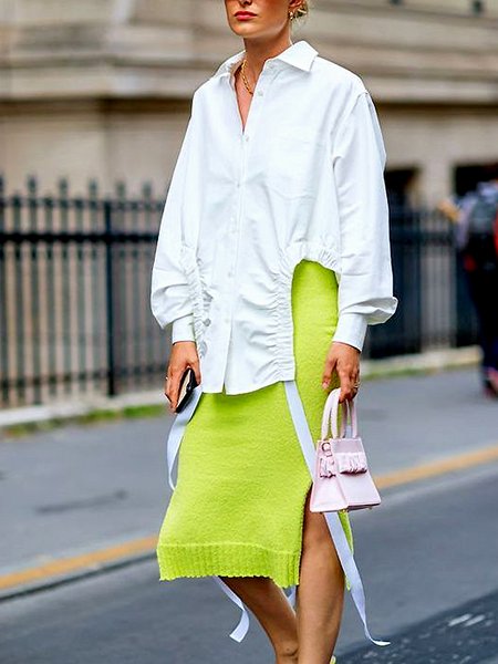 

Shirt Collar Plain Loosen Daily Blouse, White, Blouses and Shirts