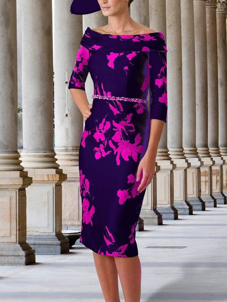 

Cold Shoulder Elegant Floral Midi Dress, Deep pink, Midi Dresses