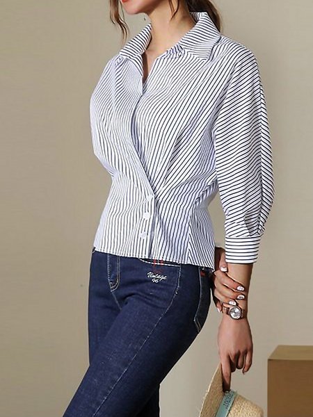 

Regular Fit Shirt Collar Daily Blouse, Blue, Blouses and Shirts