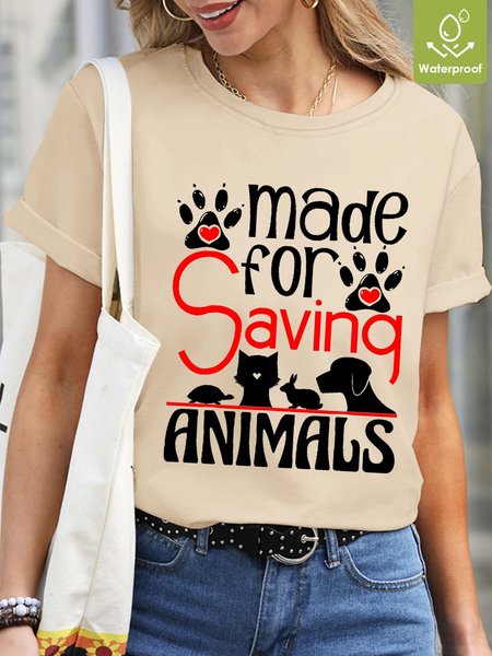 

Women Animal Cat Waterproof Oilproof Stainproof Fabric Casual T-Shirt, Apricot, T-shirts