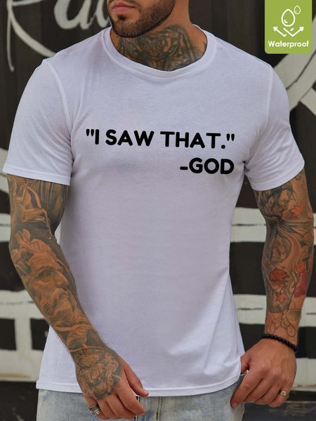 

Men God Waterproof Oilproof Stainproof Fabric Letters Casual Loose Crew Neck T-Shirt, White, T-shirts