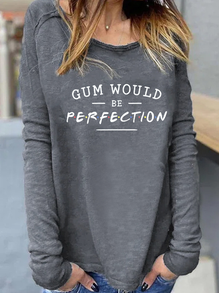 

Casual Text Letters Loose T-Shirt, Gray, T-Shirts