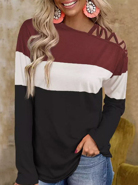 

Casual Notched Color Block T-Shirt, Multicolor, T-Shirts