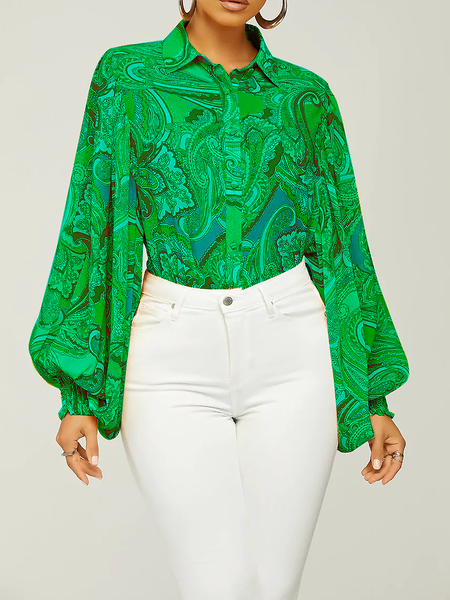 

Autumn Long sleeve H-Line Urban Loose Daily Blouse, Green, Blouses and Shirts