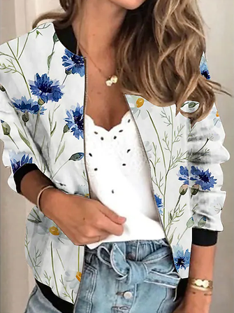 

Casual Floral Crew Neck Regular Fit Other Coat, White, Coats