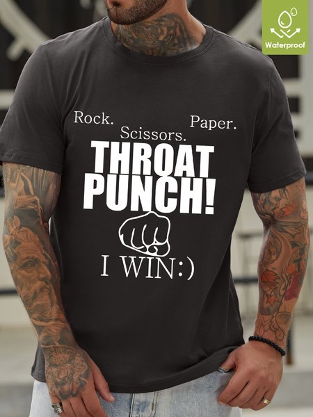 

Men Funny Graphic Rock Paper Scissors Throat Punch I Win Casual T-Shirt, Deep gray, T-shirts