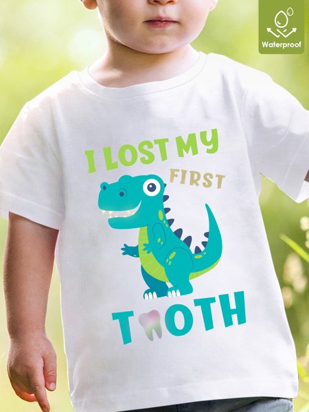 

I Lost My First Tooth Waterproof Oilproof And Stainproof Fabric Children's Casual T-shirts, White, Kids