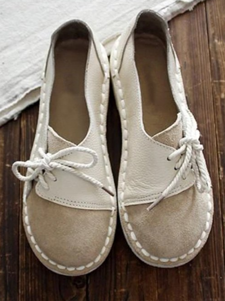 

JFN Vintage Contrast Panel Lace-Up Shoes, White, Flats