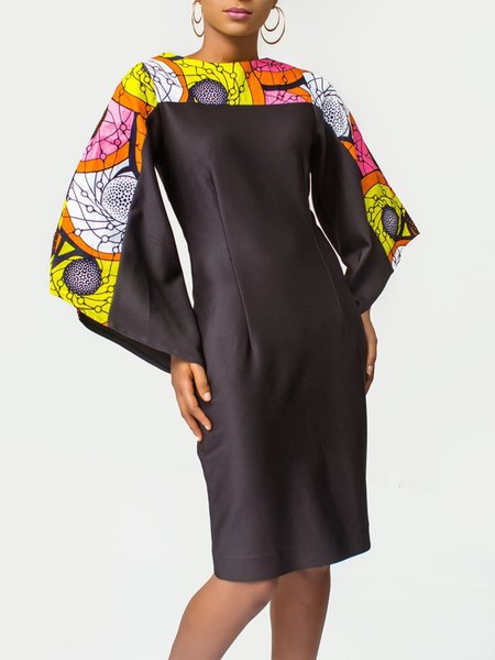 

Regular Fit Elegant Boat Neck Midi Dress, Black, Midi Dresses