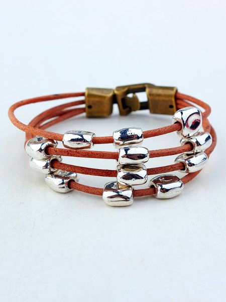 

Vintage Style Personalized Leather Strap Beaded Multilayer Bracelet, Brown, Bracelets