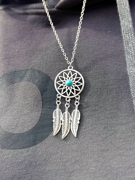 

Ethnic Vintage Turquoise Necklace Feather Dream Catcher Sweater Chain, Silver, Necklaces