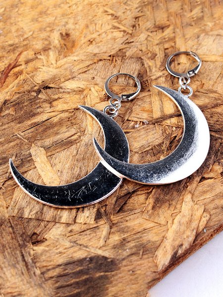 

Ethnic Retro Moon Distressed Earrings Simple / Versatile, Silver, Jewelry