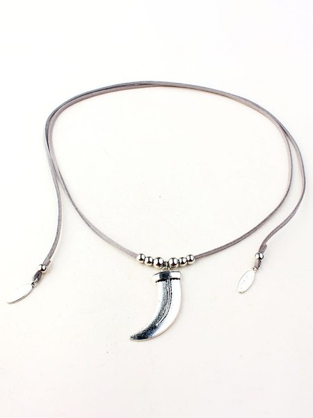 

Ethnic Vintage Crescent Shape Leather Necklace Sweater Chain, Gray, Necklaces