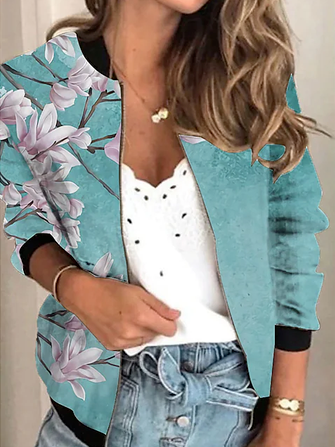 

Casual Floral Regular Fit Crew Neck Coat, Green, Cardigans