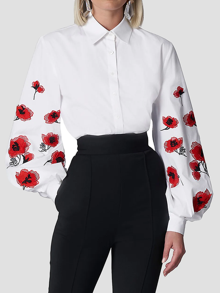 

Autumn Long sleeve H-Line Shirt Collar Commuting Urban Commuting Blouse, White, Blouses and Shirts