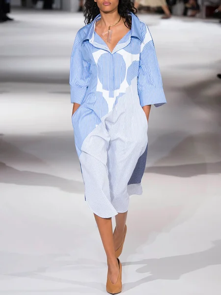 

Urban Pockets Three Quarter Striped Shirt Dress Dress, Blue, Midi Dresses