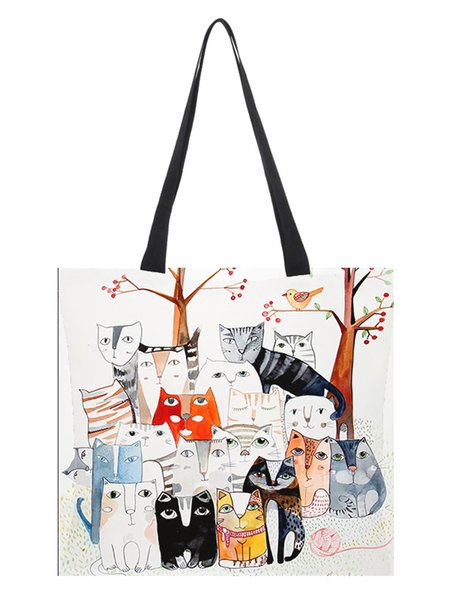 

Casual All Season Cat Printing Canvas Daily Tote Canvas Regular Shoulder Bag for Women, Color4, Bags