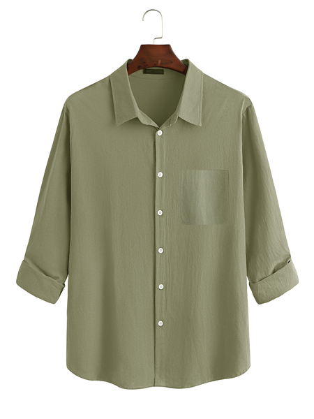 

Cotton and Linen Style American Solid Color Basic Versatile Linen Shirt, As picture, Long Sleeve Shirts