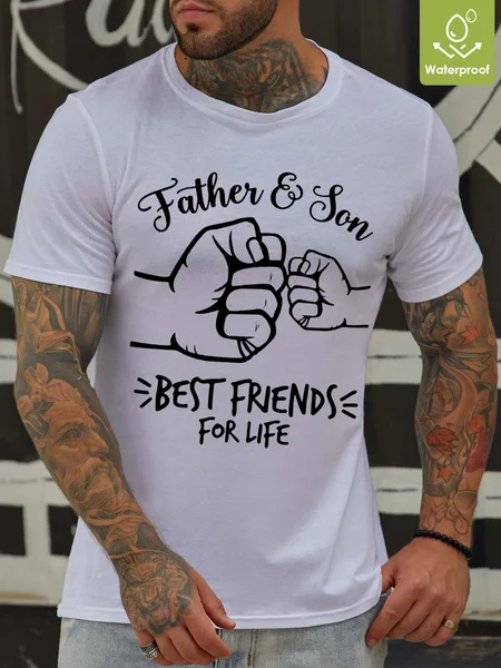 

Men Father Son Letters Waterproof Oilproof And Stainproof Fabric Crew Neck T-Shirt, White, T-shirts