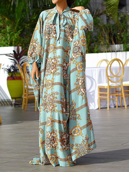 

Autumn Three Quarter No Elasticity Stand Collar H-Line Loose Daily Dresses, Green, Maxi Dresses