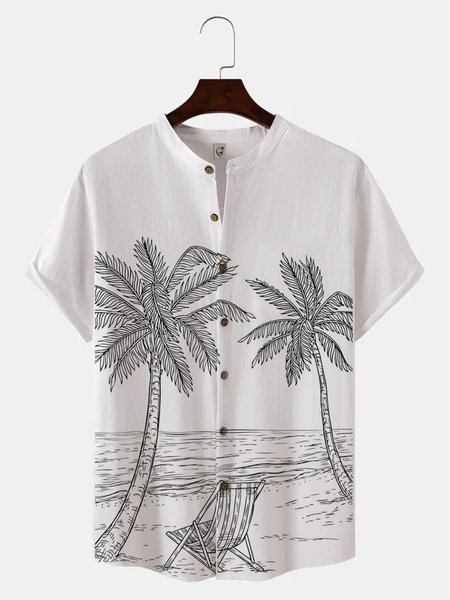 

Cotton Linen Vintage Hawaiian Vacation Short Sleeve Shirt, White, Short Sleeve Shirts