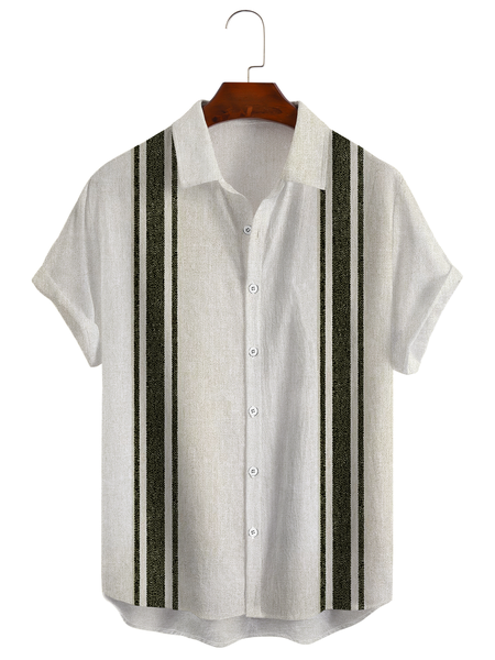 

Cotton Linen Style American Casual Striped Versatile Linen Shirt, As picture, Short Sleeve Shirts