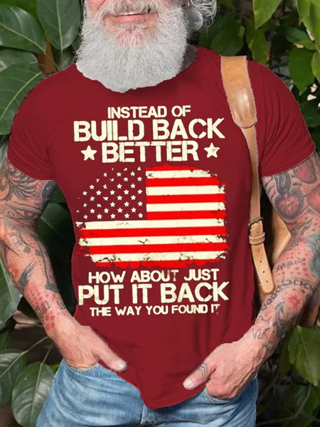 

Mens Instead Build Back Better Casual T-Shirt, Red, T-shirts