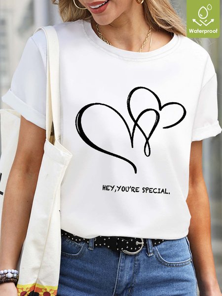 

Women Cordate Friend Waterproof Oilproof And Stainproof Fabric Casual Crew Neck T-Shirt, White, T-shirts
