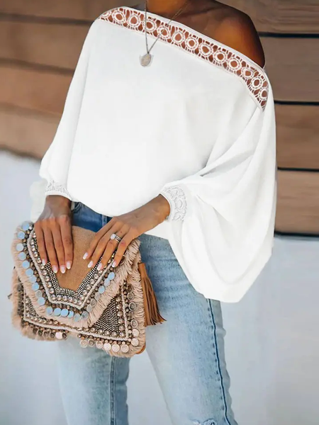 

Summer Asymmetrical No Elasticity H-Line Asymmetrical Daily Tops, White, Blouses and Shirts