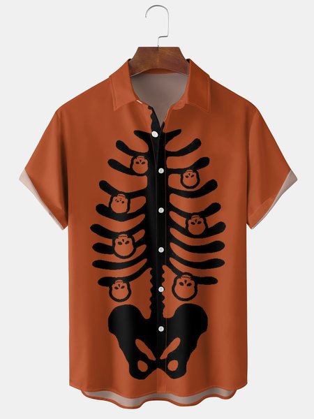 

Men's Halloween Print Short Sleeve Hawaiian Shirt, Orange red, Short Sleeve Shirts