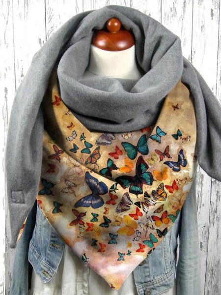 

Women Casual Autumn Butterfly Printing Warmth Household Polyester Cotton Scarf Regular Scarf, As picture, Scarfs