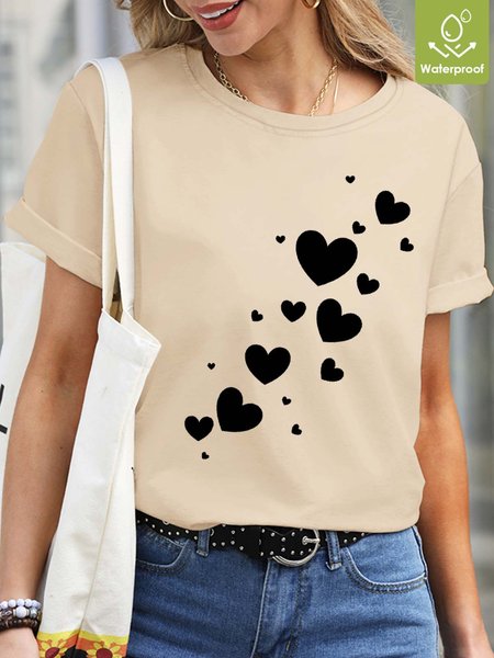 

Women Cordate Friend Waterproof Oilproof And Stainproof Fabric Loose Casual T-Shirt, Apricot, T-shirts