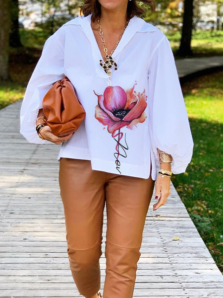 

Autumn A-Line Shirt Collar Long sleeve Loose Shirt Collar Daily Blouse, White, Blouses and Shirts