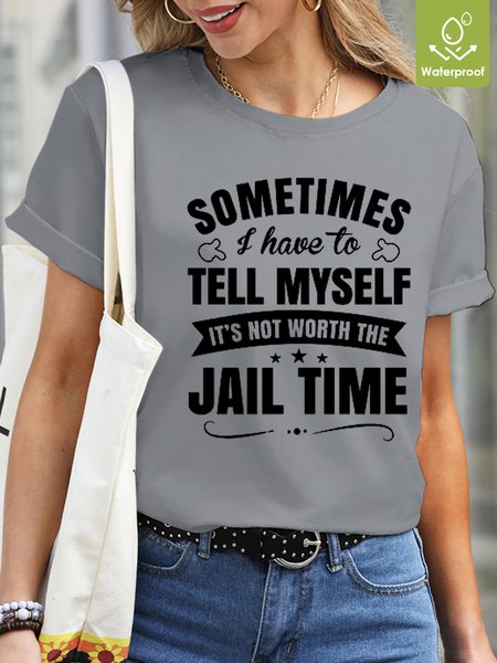 

Womens Funny Letter Waterproof Oilproof And Stainproof Fabric Casual Crew Neck T-Shirt, Gray, T-shirts