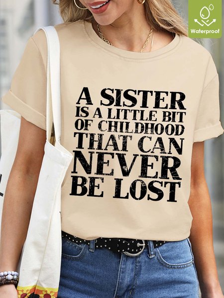 

Women Sister Friend Letters Waterproof Oilproof And Stainproof Fabric Loose T-Shirt, Apricot, T-shirts