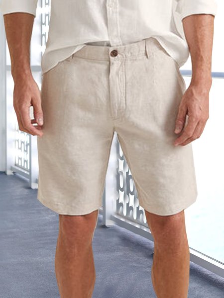 

Cotton Linen Hawaiian Casual Shorts, Apricot, Men's shorts