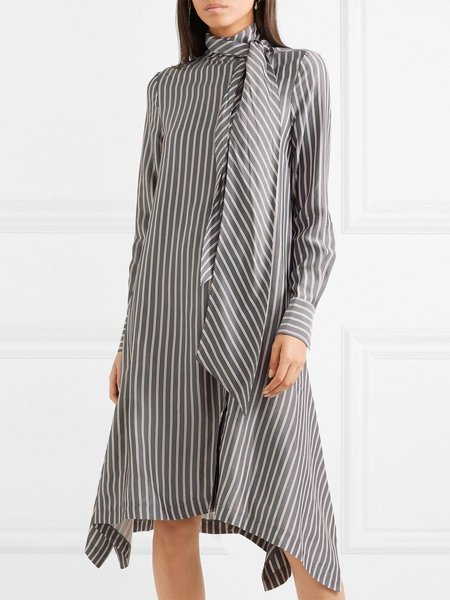 

Urban Striped Long Sleeve Loosen Midi Dress, Gray, Midi Dresses