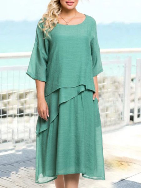 

Plain Elegant Crew Neck Dresses, Green, Dresses
